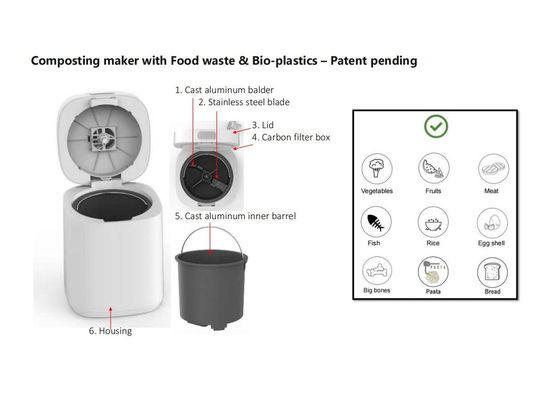 Phân loại hiệu quả năng lượng lớp A Máy xử lý chất thải thực phẩm hộ gia đình 2,5L Máy kết hợp nhà bếp