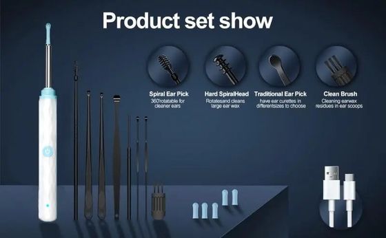 Bộ dụng cụ loại bỏ sáp tai làm sạch gia đình với máy ảnh và ánh sáng làm sạch tai Otoscope 1296P