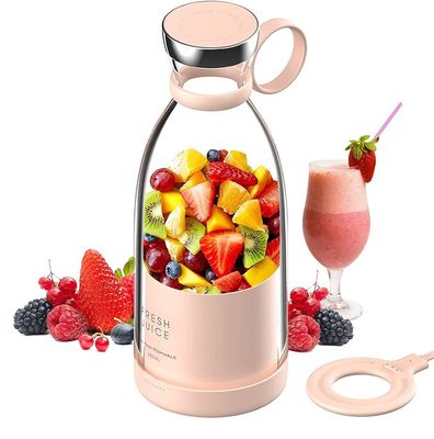 Máy pha trộn nước trái cây USB có thể sạc lại 350ml 4 lưỡi màu hồng Mini Electric cho du lịch