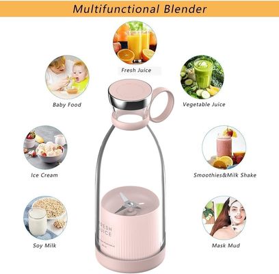 Máy pha trộn nước trái cây USB có thể sạc lại 350ml 4 lưỡi màu hồng Mini Electric cho du lịch