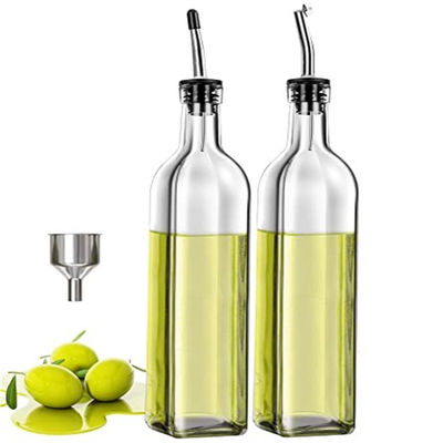 Kính màu xanh đậm chai dầu bếp với ống xăng thép không gỉ đường hầm vuông 500ml 2pcs