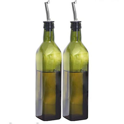 Kính màu xanh đậm chai dầu bếp với ống xăng thép không gỉ đường hầm vuông 500ml 2pcs