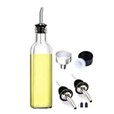 Kính màu xanh đậm chai dầu bếp với ống xăng thép không gỉ đường hầm vuông 500ml 2pcs