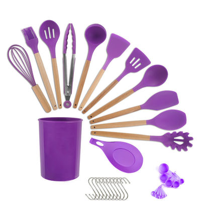 Bộ dụng cụ nấu ăn silicone 33 mảnh dụng cụ không dính và tay cầm bằng gỗ