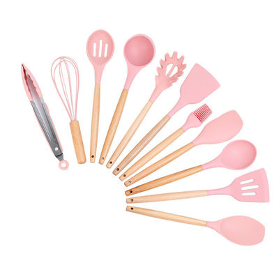 Bộ dụng cụ nấu ăn silicone màu xanh lá cây 18 mảnh với thùng lưu trữ bao gồm spatula không dính