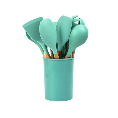 Bộ dụng cụ nấu ăn silicone màu xanh lá cây 18 mảnh với thùng lưu trữ bao gồm spatula không dính