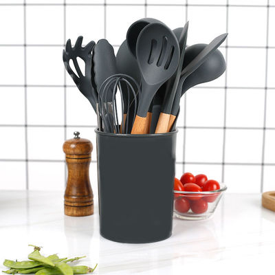 Bộ dụng cụ nấu ăn silicone màu xanh lá cây 18 mảnh với thùng lưu trữ bao gồm spatula không dính