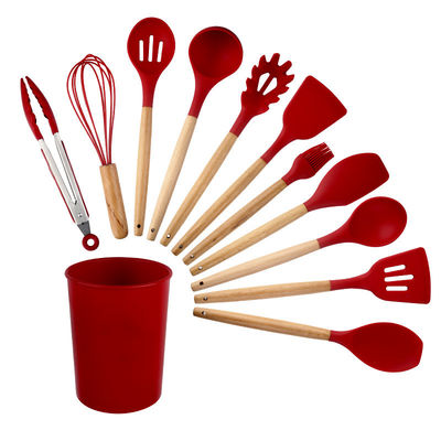 Bộ dụng cụ nấu ăn silicone màu xanh lá cây 18 mảnh với thùng lưu trữ bao gồm spatula không dính