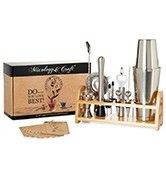 Thiết kế tối giản 10 trong 1 Stainless Steel Cocktail Shaker Set với Stand gỗ 750ml