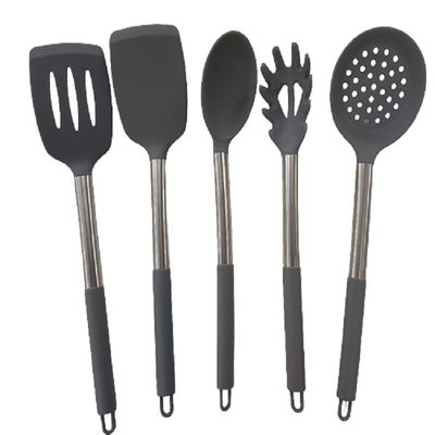 Nấu ăn thiết yếu Spatula không dính và muỗng rò rỉ được đặt với thanh thép không gỉ