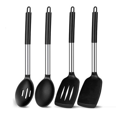 Nấu ăn thiết yếu Spatula không dính và muỗng rò rỉ được đặt với thanh thép không gỉ