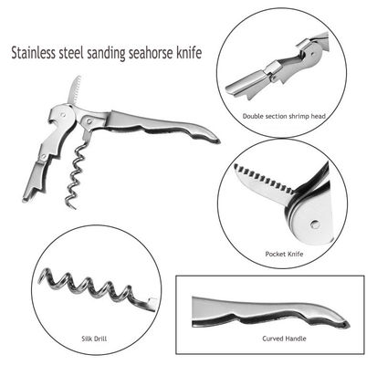 Máy mở rượu bằng thép không gỉ với dao ngựa biển đa chức năng 12 * 2,2 * 1,1cm Khoảng 30g