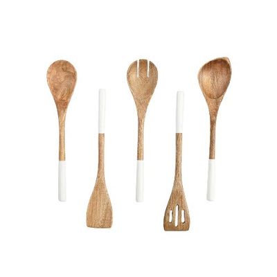 5 mảnh Acacia gỗ nhà bếp nấu ăn Set muỗng Spatula fork Slotted Turner góc muỗng
