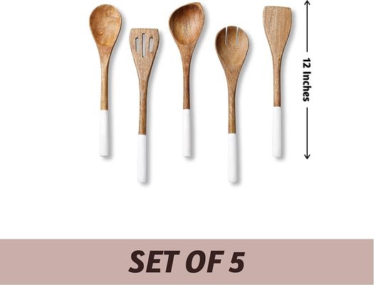 5 mảnh Acacia gỗ nhà bếp nấu ăn Set muỗng Spatula fork Slotted Turner góc muỗng