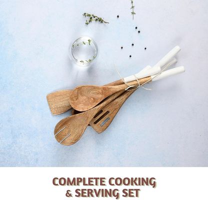 5 mảnh Acacia gỗ nhà bếp nấu ăn Set muỗng Spatula fork Slotted Turner góc muỗng