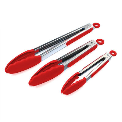 Đỏ silicone kẹp Stainless Steel nhà bếp nướng tongs cho ngoài trời cắm trại BBQ Buffet