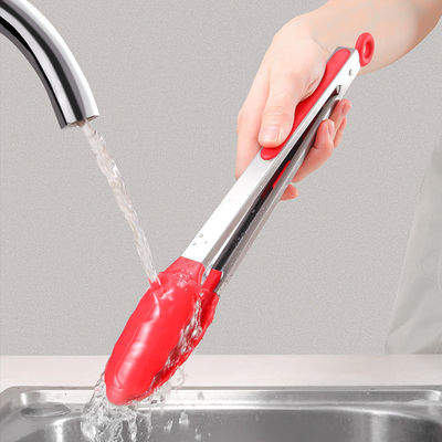 Đỏ silicone kẹp Stainless Steel nhà bếp nướng tongs cho ngoài trời cắm trại BBQ Buffet