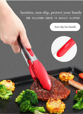 Đỏ silicone kẹp Stainless Steel nhà bếp nướng tongs cho ngoài trời cắm trại BBQ Buffet