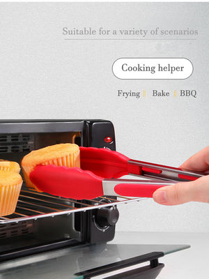 Đỏ silicone kẹp Stainless Steel nhà bếp nướng tongs cho ngoài trời cắm trại BBQ Buffet