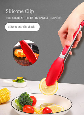 Đỏ silicone kẹp Stainless Steel nhà bếp nướng tongs cho ngoài trời cắm trại BBQ Buffet