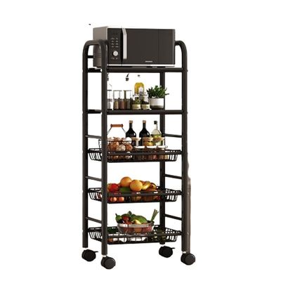 5-Layer Rotating Carbon Steel Trolley Căn bếp kệ với cấu trúc vuông và bánh xe