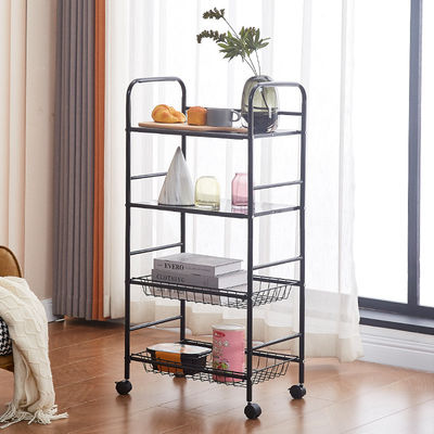 5-Layer Rotating Carbon Steel Trolley Căn bếp kệ với cấu trúc vuông và bánh xe