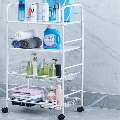 5-Layer Rotating Carbon Steel Trolley Căn bếp kệ với cấu trúc vuông và bánh xe