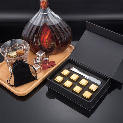 Thiết kế Whiskey Ice Stone Set 8 PCS Thép không gỉ khối với Tong Và EVA hộp quà tặng