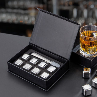Thiết kế Whiskey Ice Stone Set 8 PCS Thép không gỉ khối với Tong Và EVA hộp quà tặng