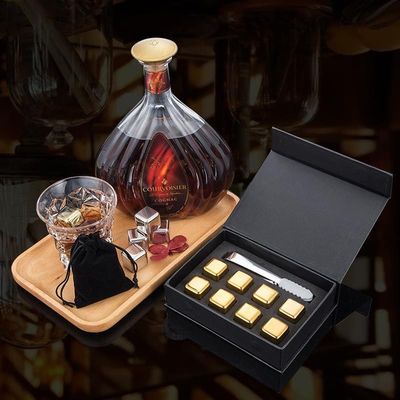 Thiết kế Whiskey Ice Stone Set 8 PCS Thép không gỉ khối với Tong Và EVA hộp quà tặng