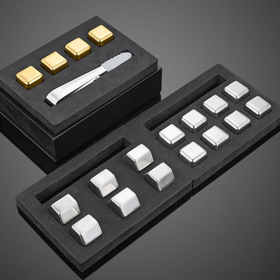 Thiết kế Whiskey Ice Stone Set 8 PCS Thép không gỉ khối với Tong Và EVA hộp quà tặng