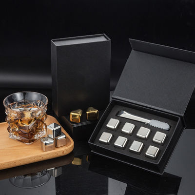 Thiết kế Whiskey Ice Stone Set 8 PCS Thép không gỉ khối với Tong Và EVA hộp quà tặng