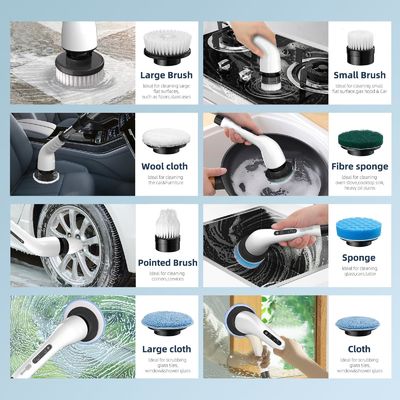 9 Đầu bàn chải có thể thay thế Máy rửa xoay điện với tay cầm có thể tháo rời được điều chỉnh