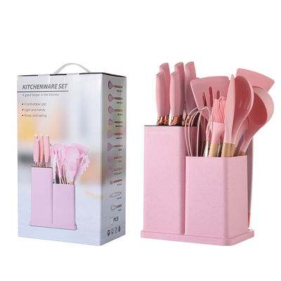 Thiết bị nấu ăn silicone Set 19 Pcs Công cụ nấu ăn với phụ kiện tay cầm bằng gỗ