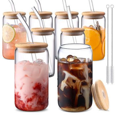 Lễ hội Morden Luxury 16oz Clear Glass Mason Jug với nắp tre và rơm
