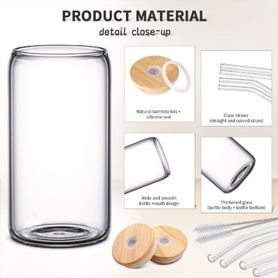 Lễ hội Morden Luxury 16oz Clear Glass Mason Jug với nắp tre và rơm