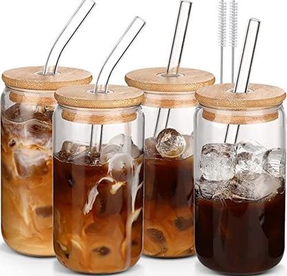 Lễ hội Morden Luxury 16oz Clear Glass Mason Jug với nắp tre và rơm