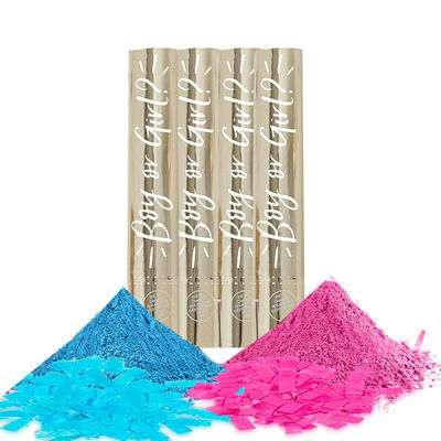 Những khẩu pháo bột confetti 100% phân hủy sinh học hoàn hảo cho đồ dùng cho bữa tiệc tiết lộ giới tính.