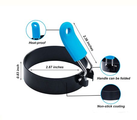Không dính silicone chiên thép không gỉ trứng khuôn nhẫn nướng nướng khuôn với tay cầm
