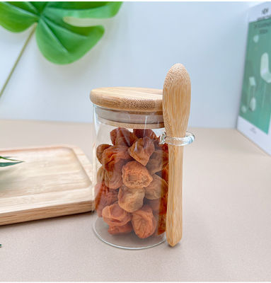 Thực phẩm Quả kính tròn Thùng tre với nắp và muỗng kẹo Các loại gia vị Cà phê hạt bánh quy
