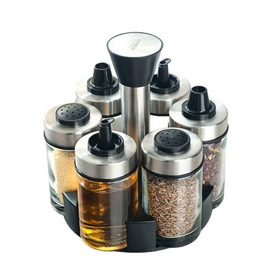 1.5KG Oil Vinegar Dispenser Set với 360 Rotating Holder và chai thép không gỉ