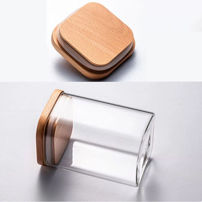 Thùng chứa thực phẩm thiết kế hiện đại với nắp gỗ tre 300ml 500ml bình thủy tinh gia vị