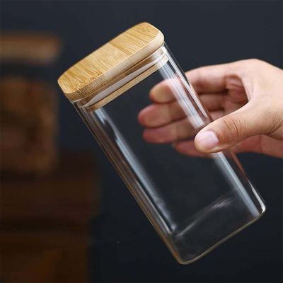 Thùng chứa thực phẩm thiết kế hiện đại với nắp gỗ tre 300ml 500ml bình thủy tinh gia vị