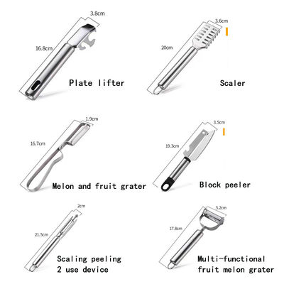 304 Stainless Steel Set of Kitchen Gadgets 6 in 1 cho việc cắt lông trái cây và rau quả