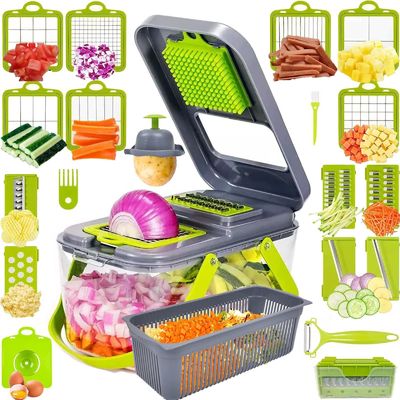 22pcs Vegetable Slicer Dicer với tay cầm giỏ cống và người cắt Mandoline bền vững