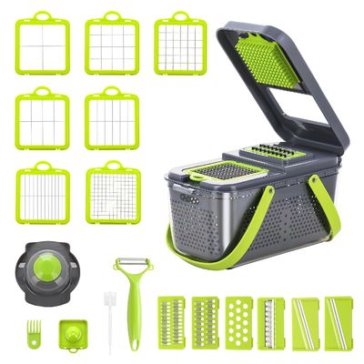 22pcs Vegetable Slicer Dicer với tay cầm giỏ cống và người cắt Mandoline bền vững