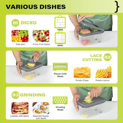 22pcs Vegetable Slicer Dicer với tay cầm giỏ cống và người cắt Mandoline bền vững