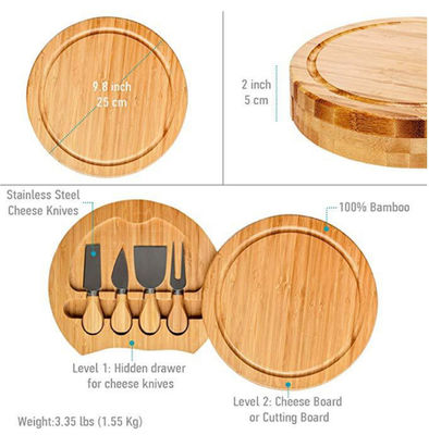 22.5 * 22,5 * 3,5cm Bamboo gỗ pho mát bảng Set cho OEM / ODM hỗ trợ
