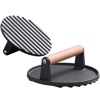 Press thịt thịt thịt nướng bánh burger hình chữ nhật hạng nặng Cast Iron Griddle Smash Bacon Press với tay cầm gỗ