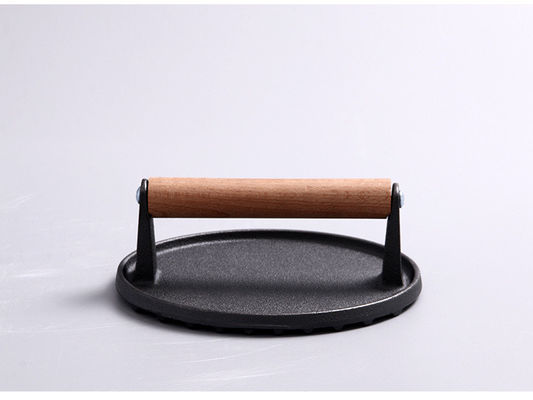 Press thịt thịt thịt nướng bánh burger hình chữ nhật hạng nặng Cast Iron Griddle Smash Bacon Press với tay cầm gỗ